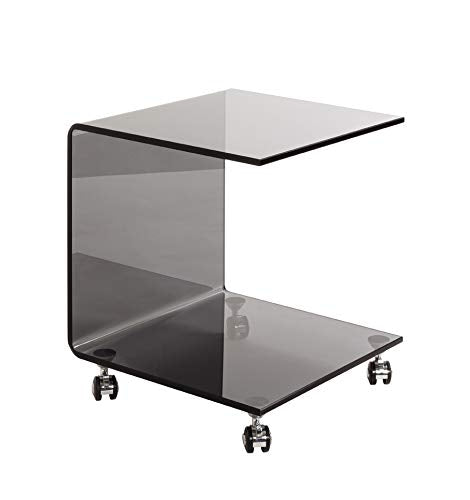 HAKU Möbel Beistelltisch auf Rollen, Glas 12 mm, grau, B 42 x T 42 x H 49 cm