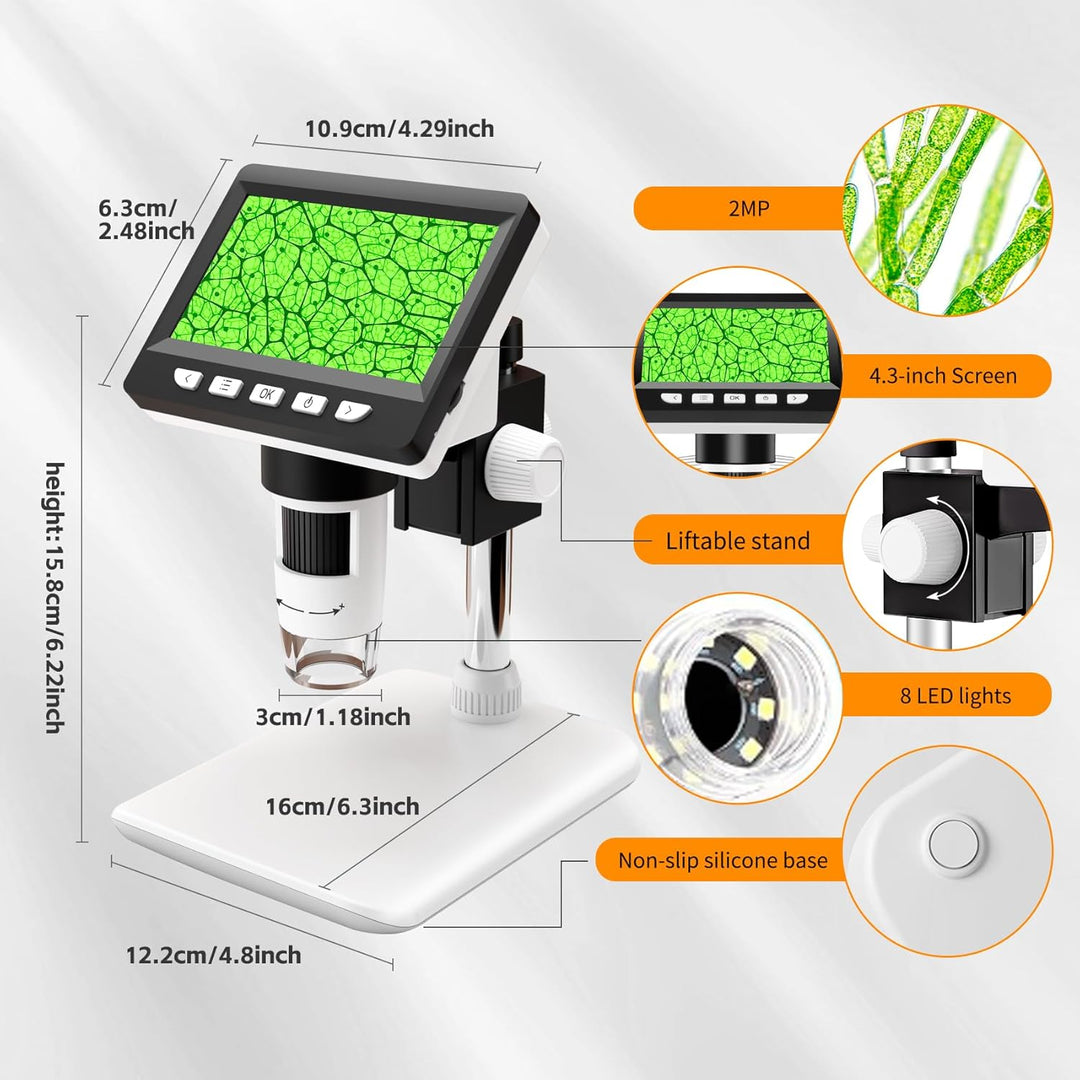 Misilmp USB Mikroskope, 4,3 Zoll Digitale LCD Handmikroskope 1000X 1080P Mikroskop für Kinder/Erwach