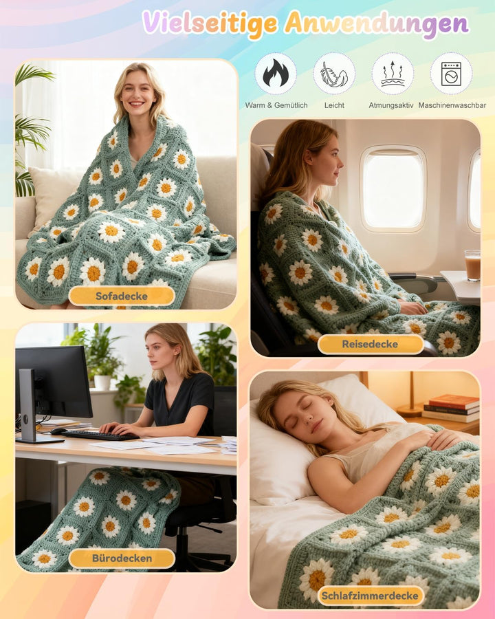 Coopay Granny Square Häkelset für Anfänger, Häkelset für Gänseblümchen Decke, Komplett Häkelset mit
