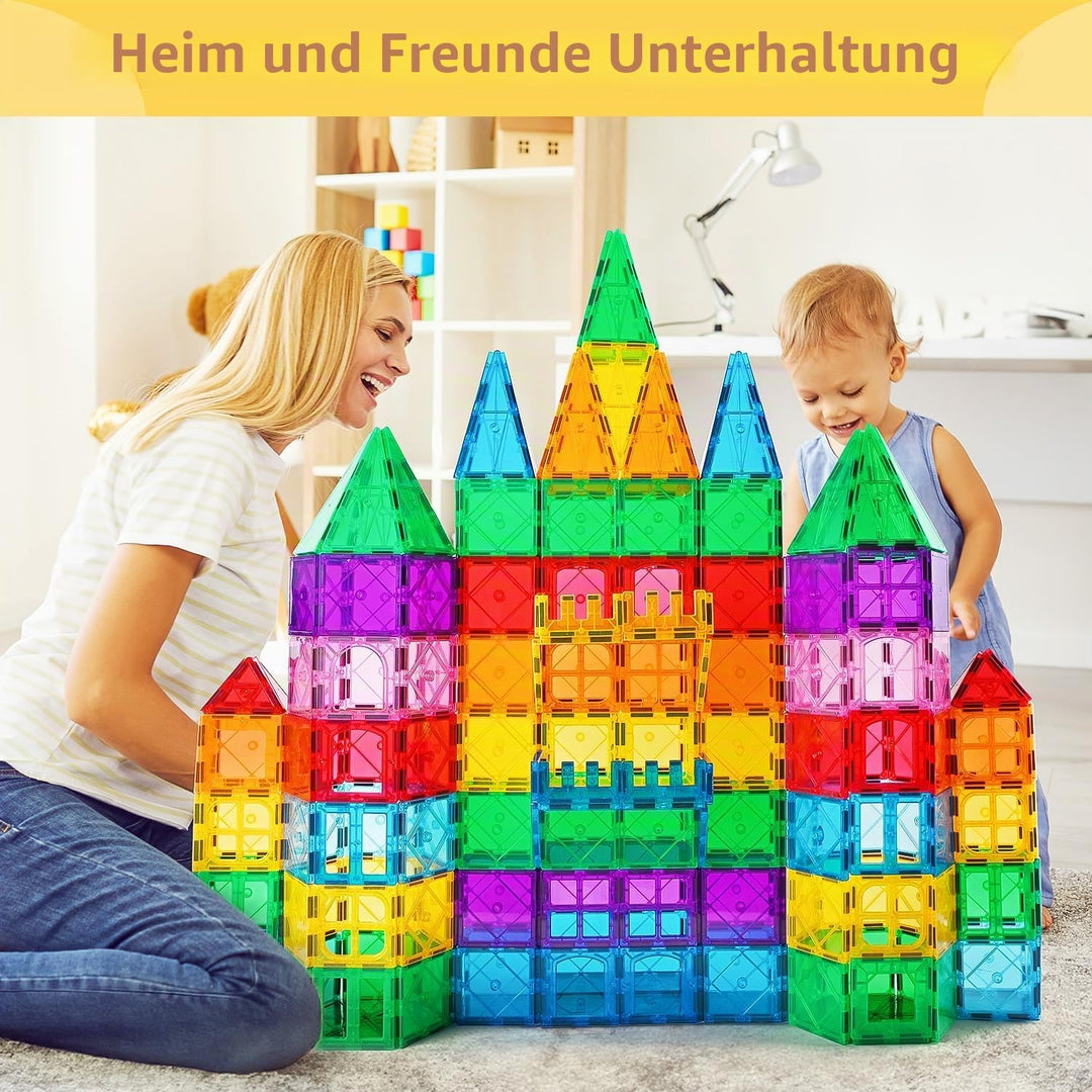 Katiago Magnetische Bausteine, 100PCS Magnetbausteine Set mit 2 Autos STEM Montessori Magnet Spielze