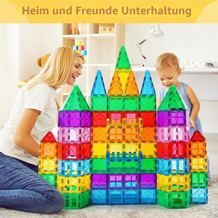 Katiago Magnetische Bausteine, 100PCS Magnetbausteine Set mit 2 Autos STEM Montessori Magnet Spielze