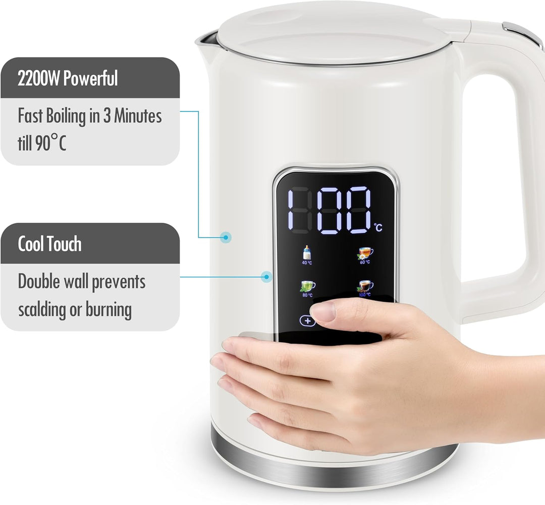 ForMe Edelstahl Wasserkocher 1,7 L mit Temperatureinstellung Temperaturwahl 40-100°C I LED Digitale
