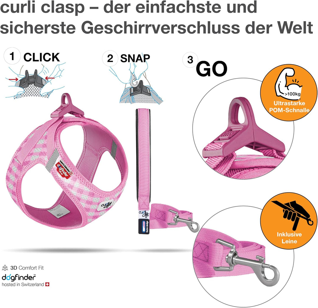 Vest Harness Air-Mesh Pink-Caro 2XS & Leash M, Pink-Caro 2XS