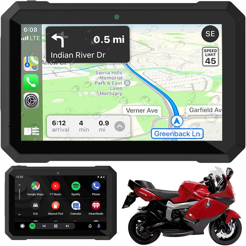 Sunweyer Motorrad Carplay und Android Auto Tragbare Drahtlose GPS Navigation 7 Zoll IPX7 Wasserdicht