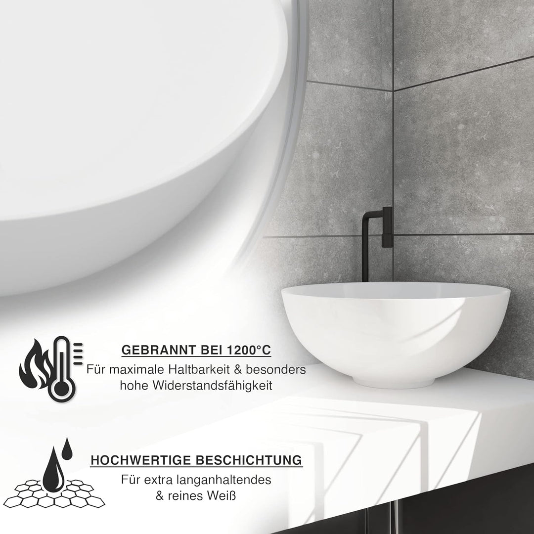 VMbathrooms Premium Waschbecken Rund mit Lotus-Effekt | 36x 36x 15,5 cm |Aufsatzwaschbecken für das
