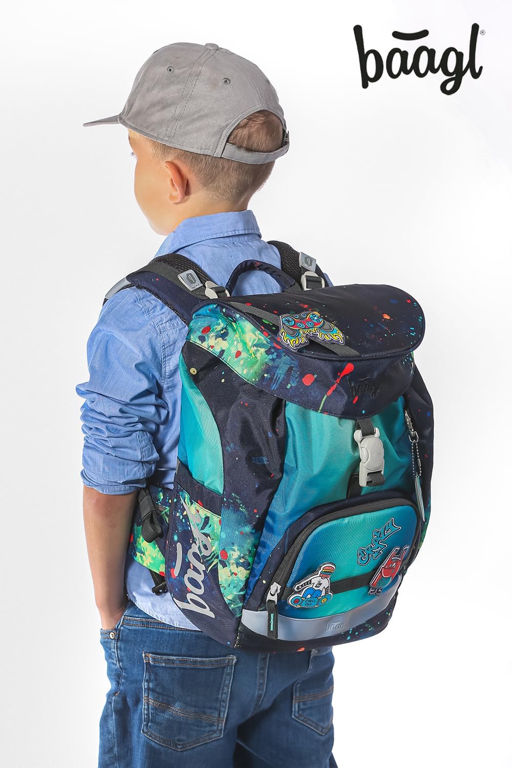 Baagl Schulranzen Jungen für 1. Klasse, Airy Schultasche Set 3-Teilig, Grundschule Schulrucksack für