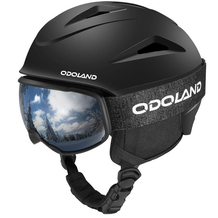 Odoland Skihelm mit Skibrille für Skifahren und Snowboard, Einstellbare Grössenverstellbar, mit Ohre