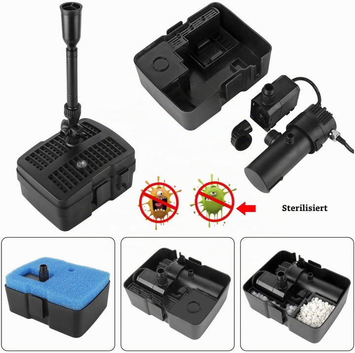 YAOBLUESEA 4 in 1 Teichpumpe Springbrunnenpumpe mit Filter UV-Klärer,Wasserspielpumpe Bachlaufpumpe,