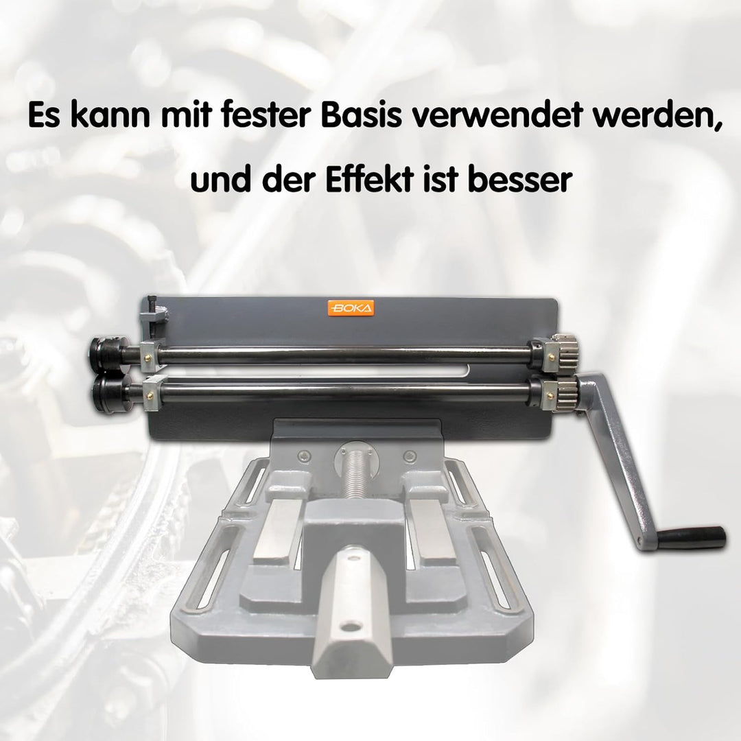BOKA Sickenmaschine Manuelle– 457 mm Ausladung, bis 1,2 mm Stahlblech, Gussgehäuse, 6 Walzensätze, H
