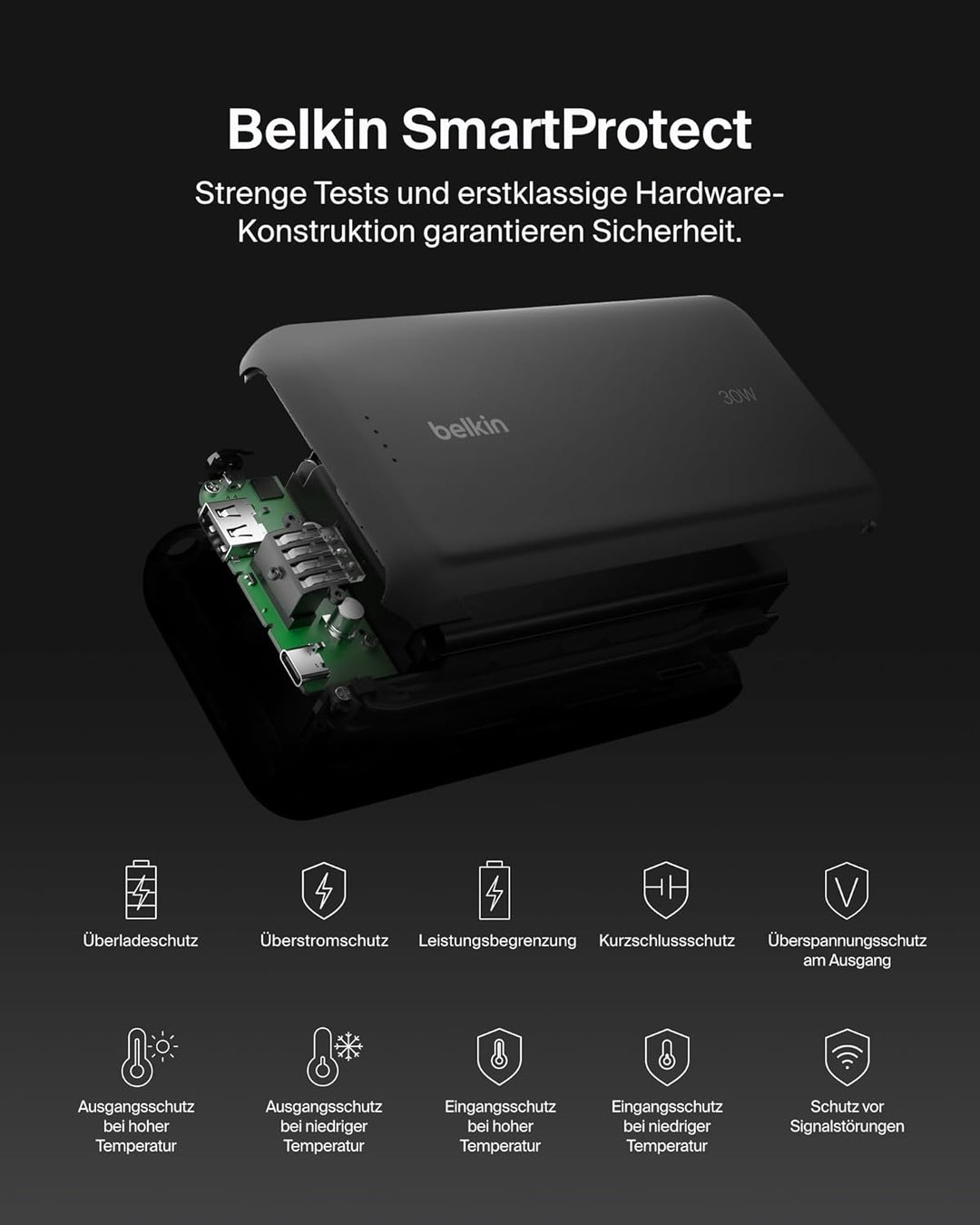 Belkin Portable Powerbank zum Schnellladen mit integriertem Kabel 20K PD 30 W, USB-C Power Delivery,