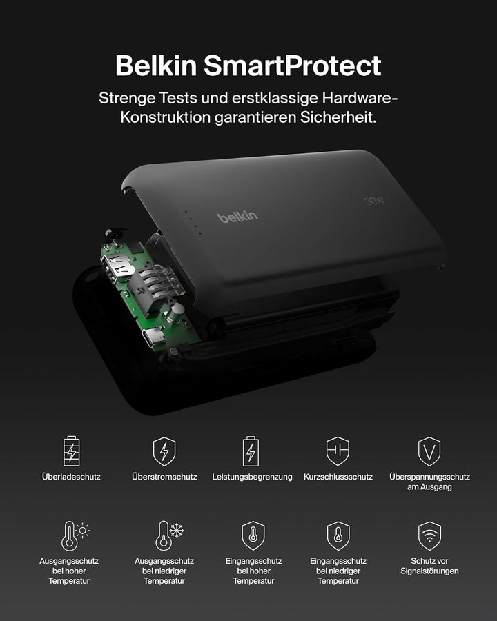 Belkin Portable Powerbank zum Schnellladen mit integriertem Kabel 20K PD 30 W, USB-C Power Delivery,
