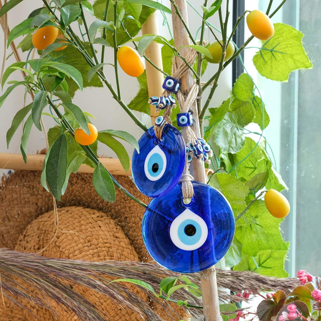 BCS Böser Blick, Wanddekoration, 2 Stück, 10.9 cm & 8.9 cm, blaues Glas, türkisches, griechisches Na