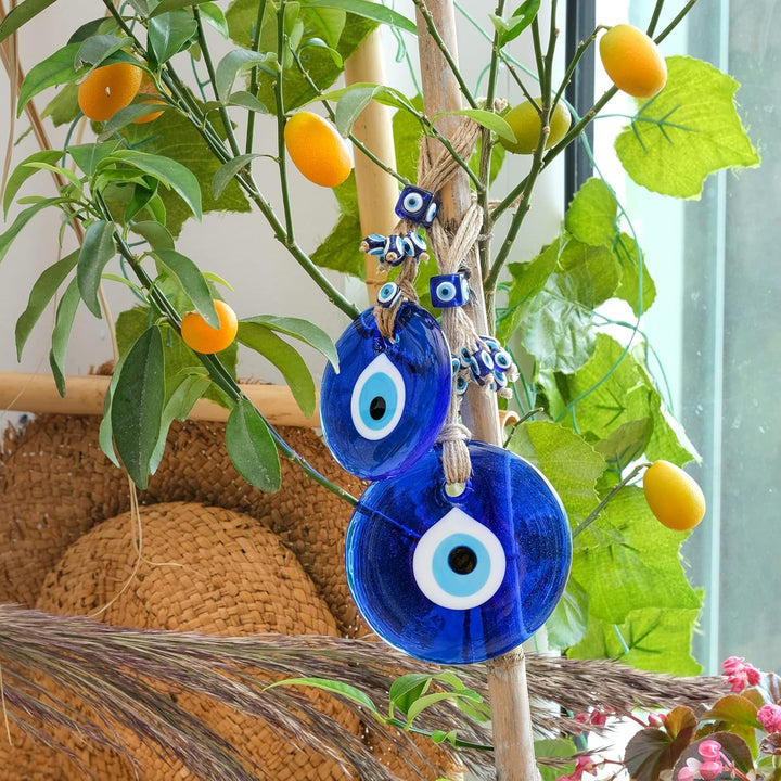 BCS Böser Blick, Wanddekoration, 2 Stück, 10.9 cm & 8.9 cm, blaues Glas, türkisches, griechisches Na