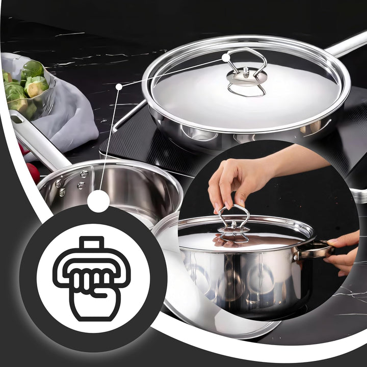 Retoo Topf und Pfannenset Induktion 15-teilig Kochtopf Set mit Deckel, 3 Schöpfkellen, Pfanne, Topfs