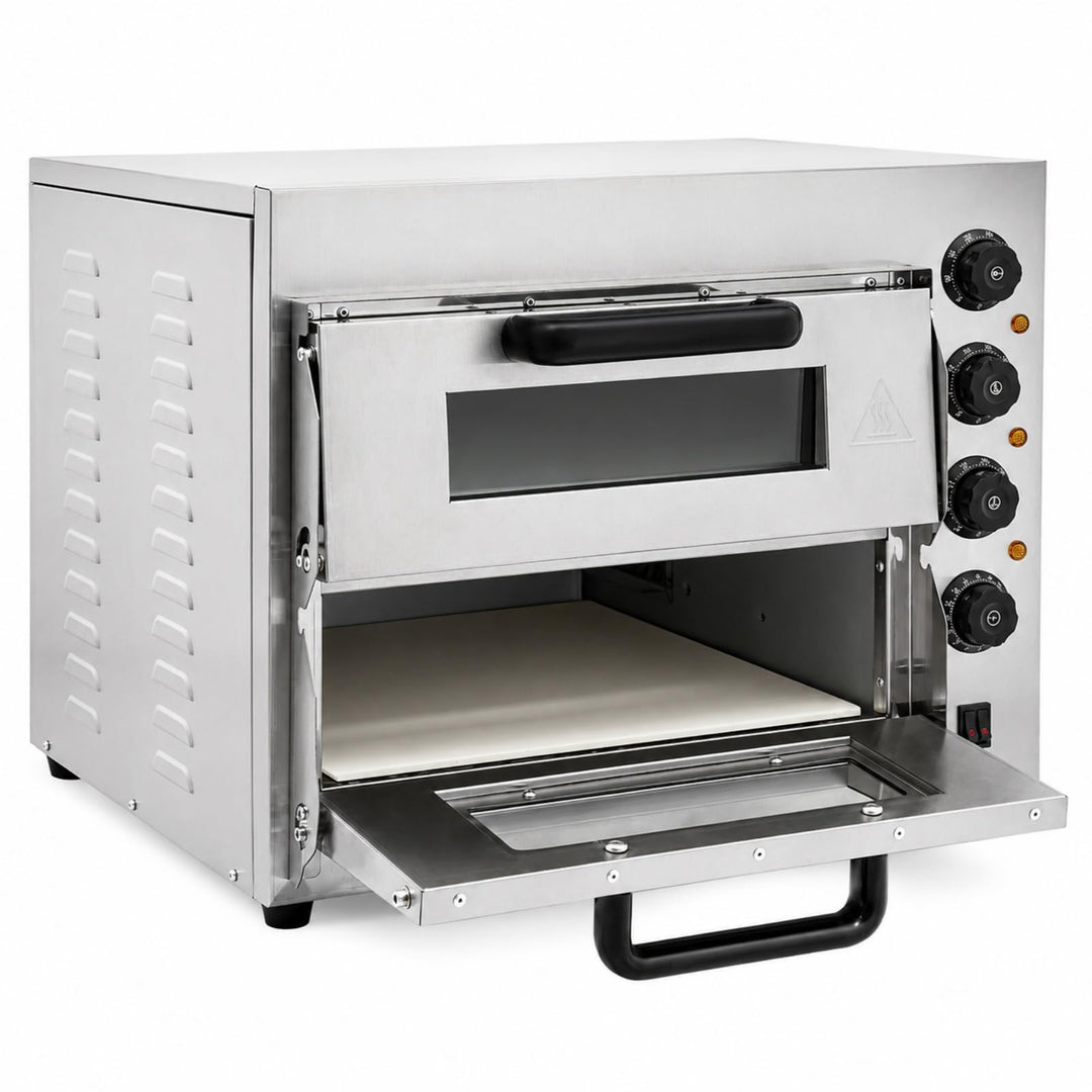 Edelstahl Pizzaofen Doppel-Etagensystem, 3000W, Präzise Temperatur, Timer, Leicht zu Bedienen, Profi