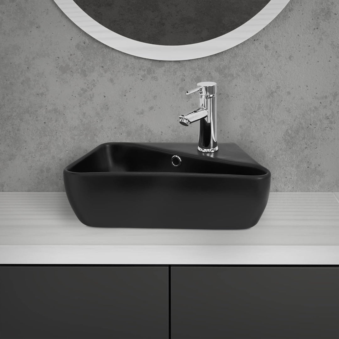 ML-Design Waschbecken aus Keramik in Schwarz matt 45x27x13 cm, Eckig, Hahnloch rechts, Wandmontage/A