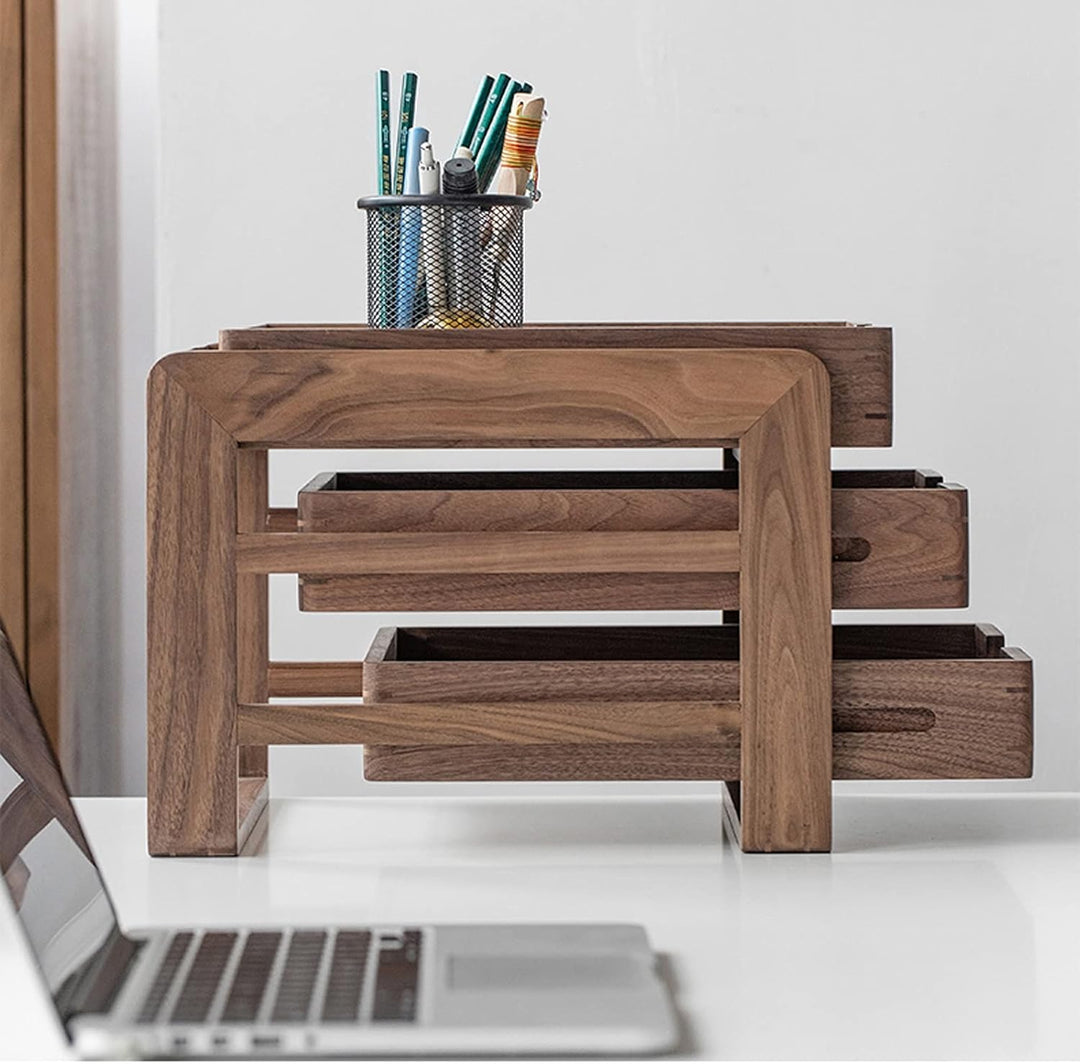 Vorratsbehälter Schwarzes Walnuss-Tisch-Tabletop-Regal Home Office-Desktop A4-Datei Aufbewahrungsbox