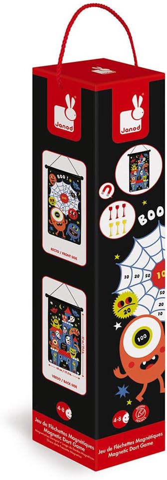 Janod - Magnetisches Dartspiel mit Monster-Motiv, doppelseitig, Geschicklichkeitsspiel, zum Erlernen