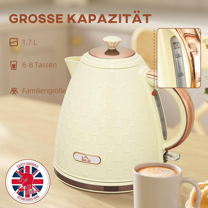 HOMCOM Wasserkocher 1,7 Liter 360° Basis Kalkfilter, Trockengehschutz Abschaltautomatik BPA-Frei 220