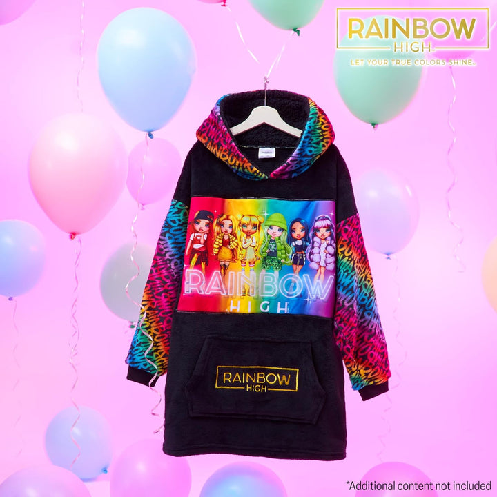 Rainbow High Hoodie Decke Kinder Mädchen Übergrösse Kuscheldecke mit Ärmeln, Warm Fleece Kapuzenpull