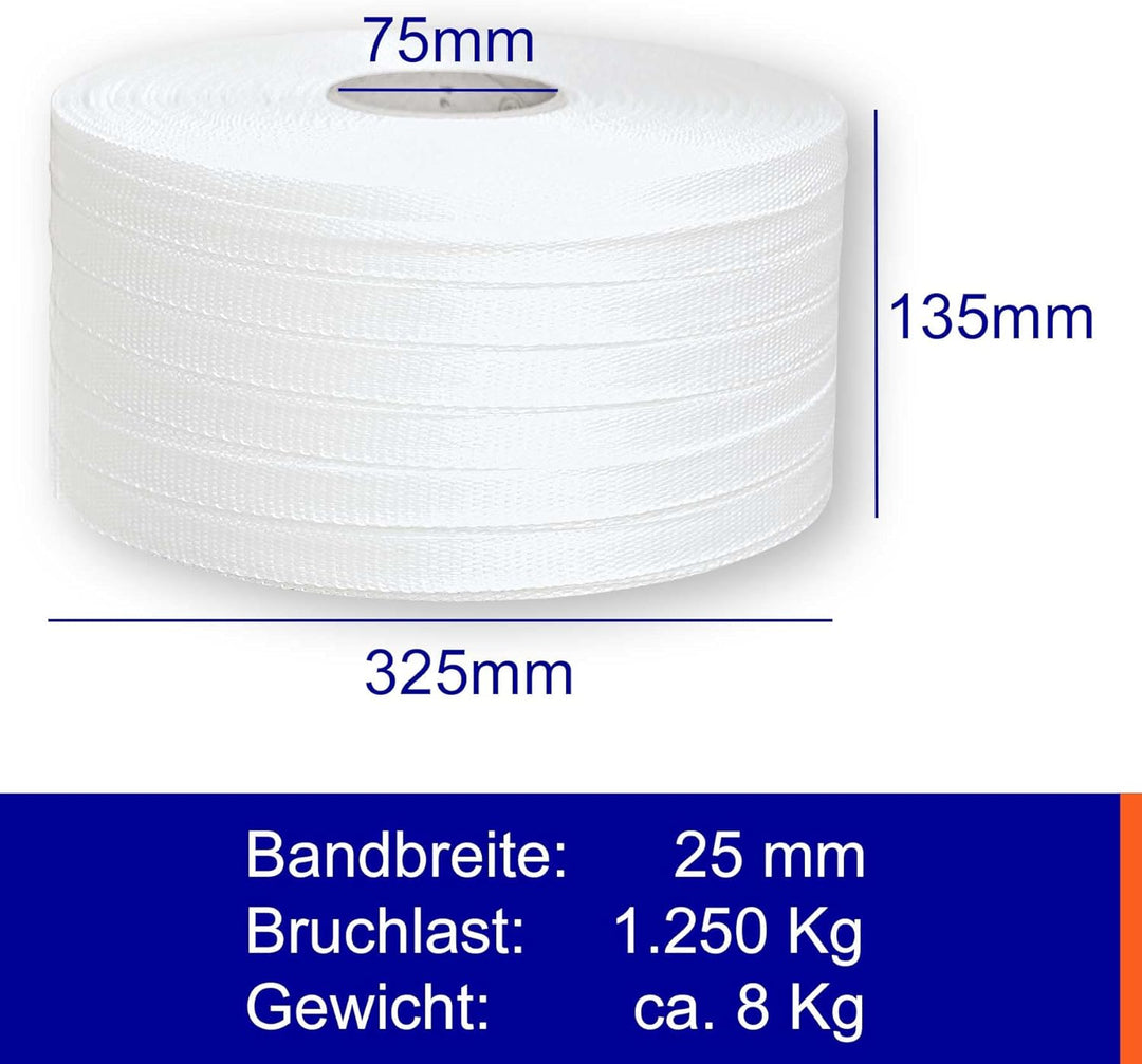 1 ROLLE x 400m | 25mm gewebtes Polyester Umreifungsband | 1250kg Bruchlast | Verzurrband für Ladungs