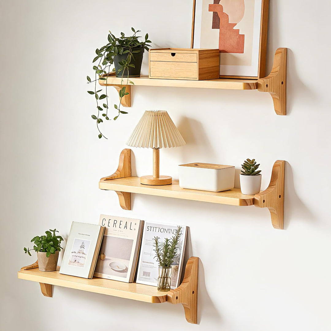 Wandregal Holz 3er Set, Schwebendes Regal, Stabiles Hängeregal für Küche, Wohnzimmer, Schlafzimmer,