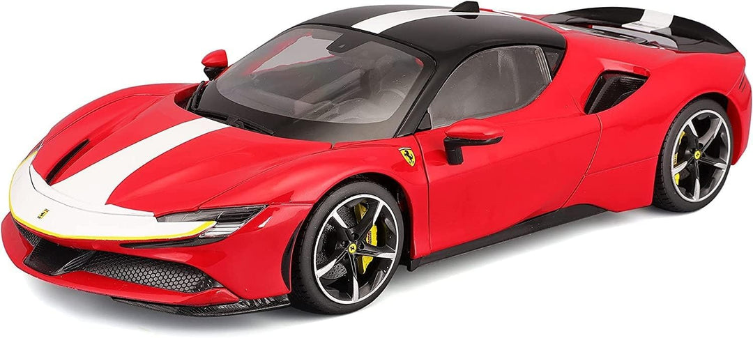 Bburago Ferrari SF90 Stradale Assetto Fiorano: Modellauto im Massstab 1:18, Türen, Motorhaube und Ko