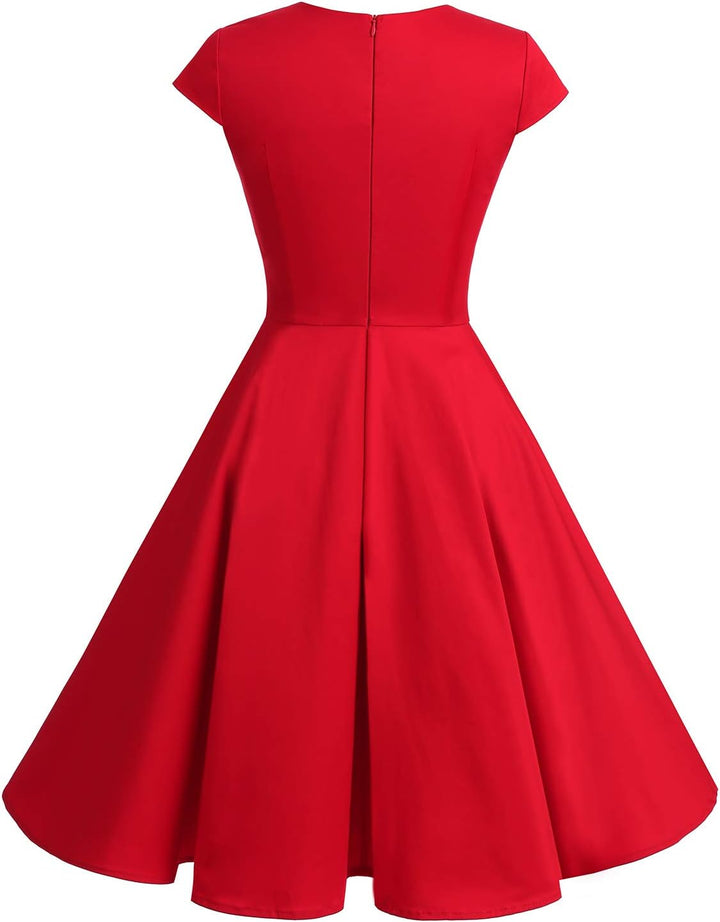 Bbonlinedress 1950er Vintage Retro Cocktailkleid Rockabilly V-Ausschnitt Faltenrock Abendkleid Party