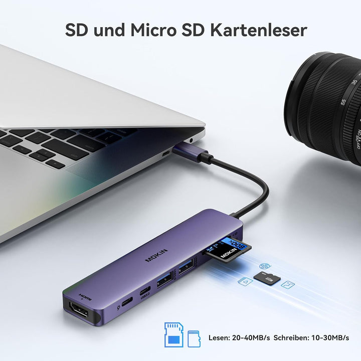MOKiN USB C Hub, Multiport Adapter für MacBook Pro/Air, 7 in 1 MacBook Adapter USB C to HDMI Hub, 2