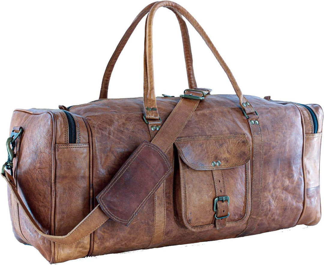 KPL 21-Zoll-Vintage-Leder-Duffel-Reise-Gym-Sport-Übernachtungs-Wochenend-Duffle-Taschen für Männer u