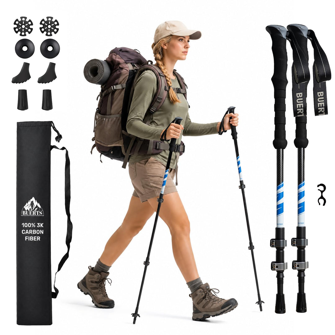 Carbon Trekkingstöcke 2er Set – Nordic Walking Stöcke Damen Herren, Wanderstöcke Teleskop Faltbar, U