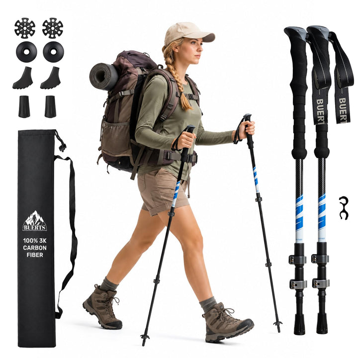 Carbon Trekkingstöcke 2er Set – Nordic Walking Stöcke Damen Herren, Wanderstöcke Teleskop Faltbar, U