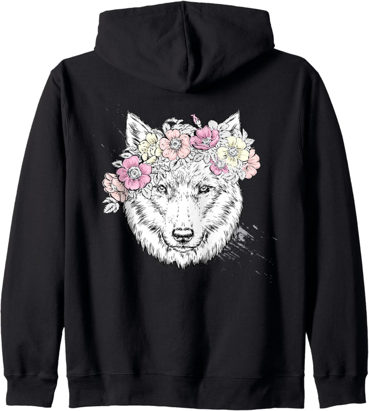 Wolf mit Blume als Wolf Geschenk Kapuzenjacke