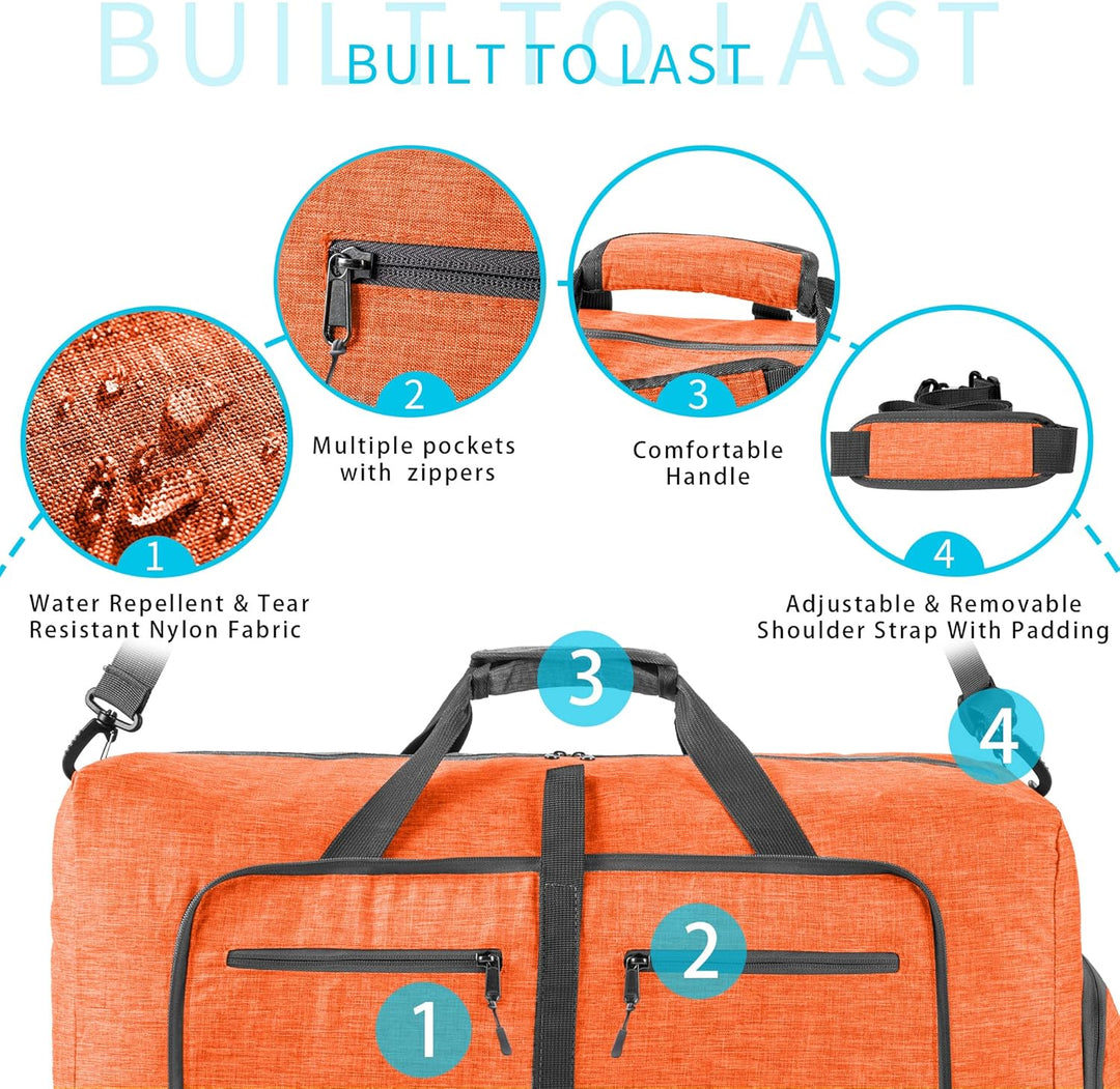 Vomgomfom 85L Reisetasche mit Schuhfach, Grosse Falttasche für Camping, Reisen, Fitness, Orange J Or