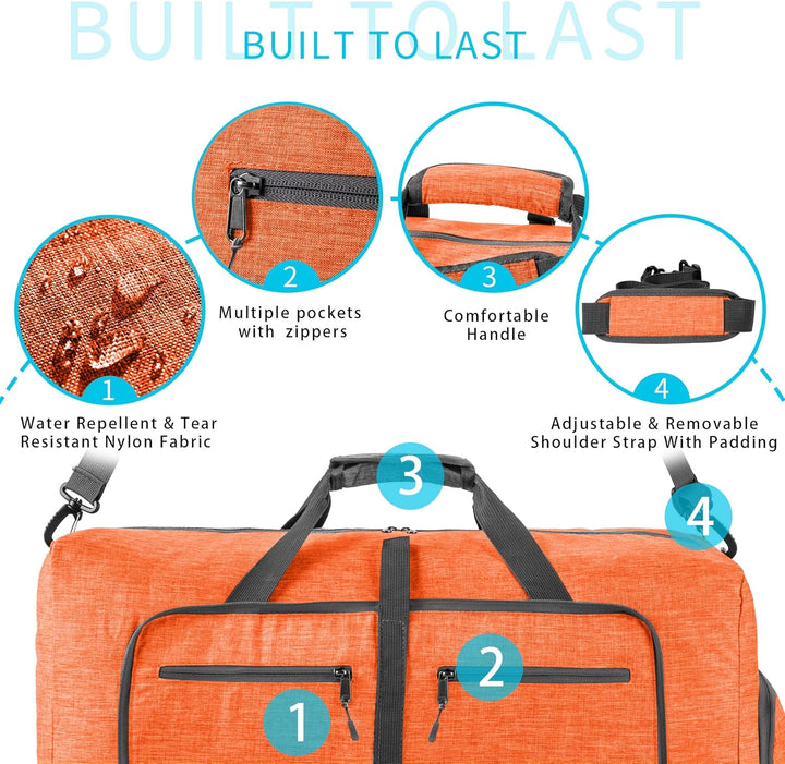 Vomgomfom 85L Reisetasche mit Schuhfach, Grosse Falttasche für Camping, Reisen, Fitness, Orange J Or