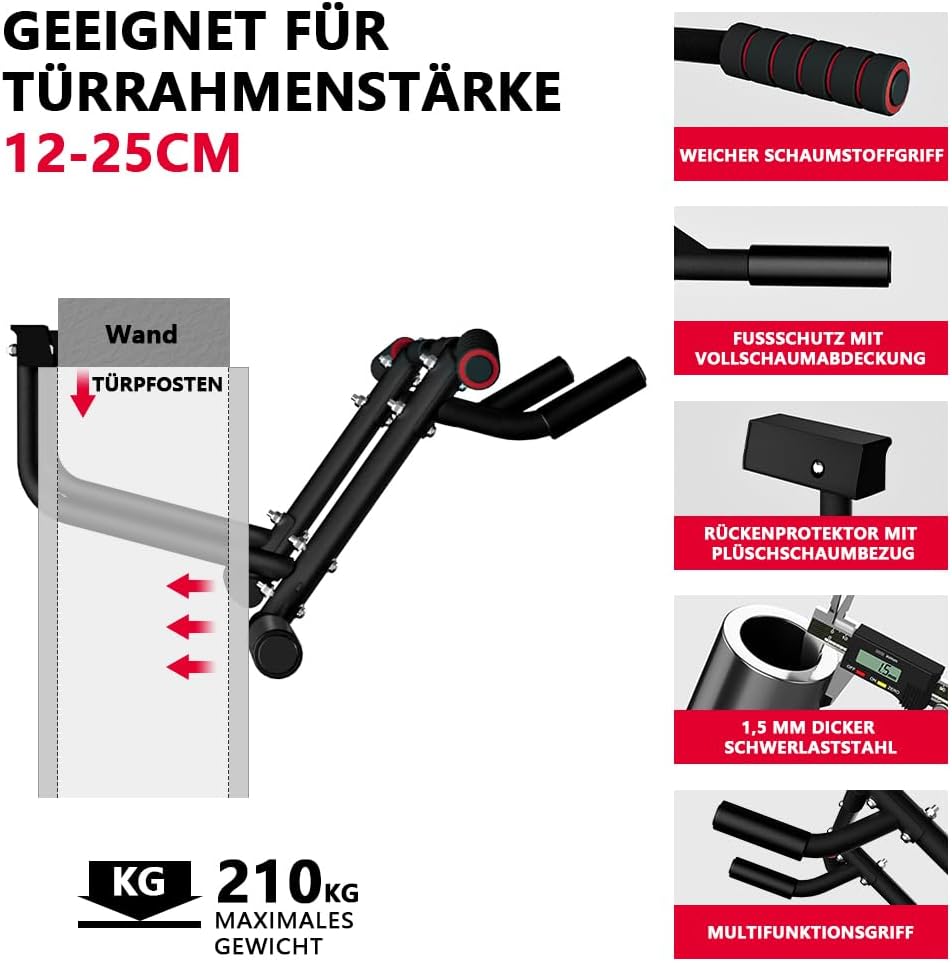 ONETWOFIT Klimmzugstange Türrahmen, Pull Up Bar for Doorway, mit Rutschfesten Griffen Trainingsgerät