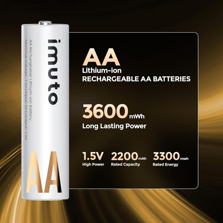 imuto Batterien AA 8 Stück Wiederaufladbare Lithium 1,5V (3600-IMU8AA) AA*8 3600mWh, AA*8 3600mWh