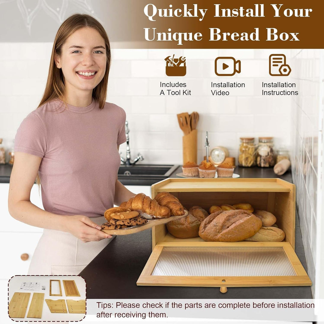 R S Trade Brotkasten Bambus für Brotaufbewahrung, Brotkasten Holz Brotbox für Selbstgebackenes Brot