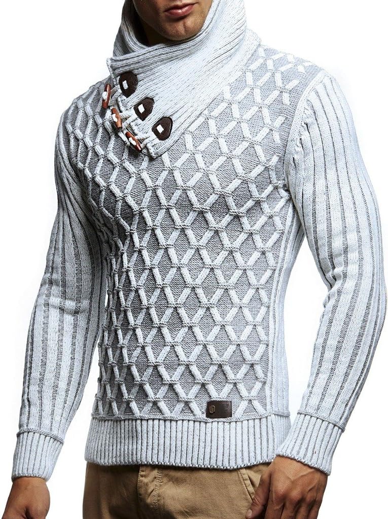 Leif Nelson Herren Strick-Pullover Schalkragen Slim Fit Winter Sommer Moderner Männer schwarzer Pull