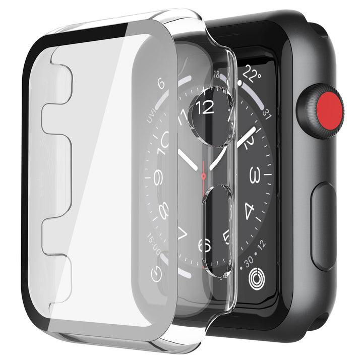 Misxi Transparent Hard Hülle mit Glas Displayschutz Kompatibel mit Apple Watch Series 3 Serie 2 38mm