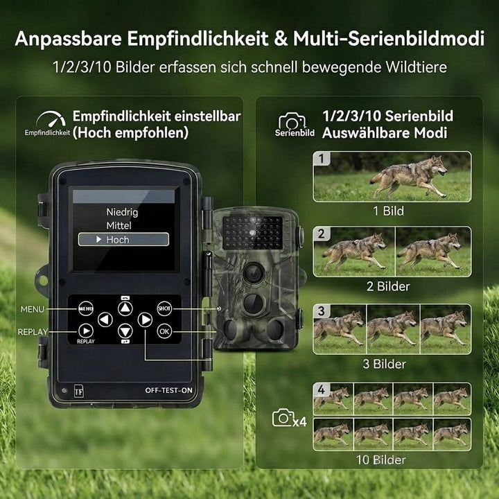 Wildkamera, 50MP 4K Wildtierkamera mit Bewegungsmelder Nachtsicht, IP65 Wasserdicht, Weitwinkel 120