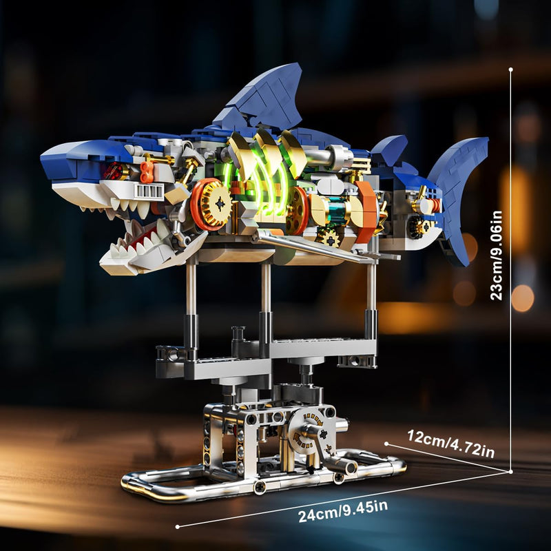 INSOON Technik Hai Bauspielzeug mit Schwenkbarem Körper & Licht, 687 Stück Meerestier Bausteine Mode