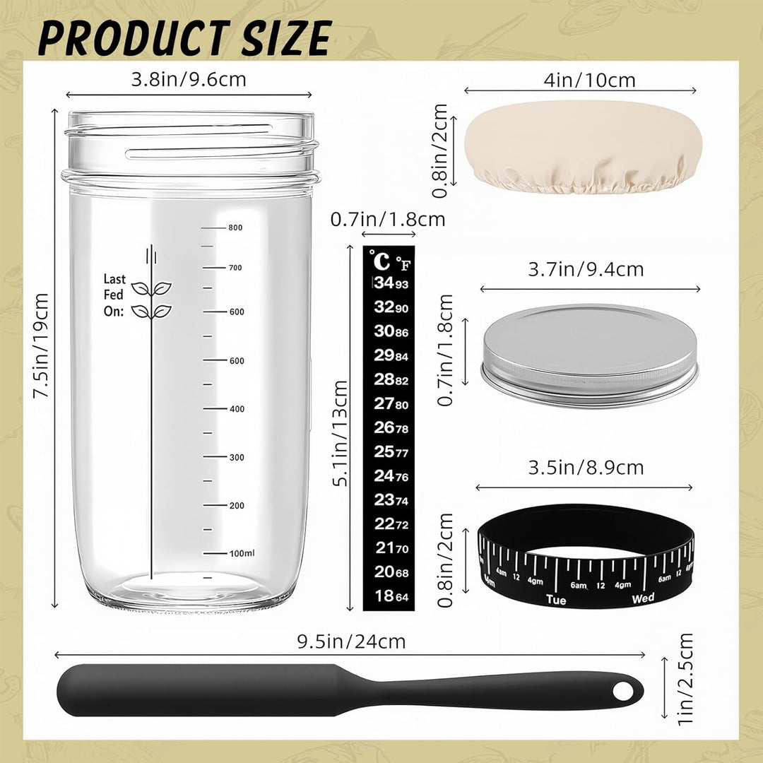 Sauerteig Starter Jar Kit 1000ml Gärglas mit Spatel, Sauerteig Glas, Fermentierglas, Sourdough Start