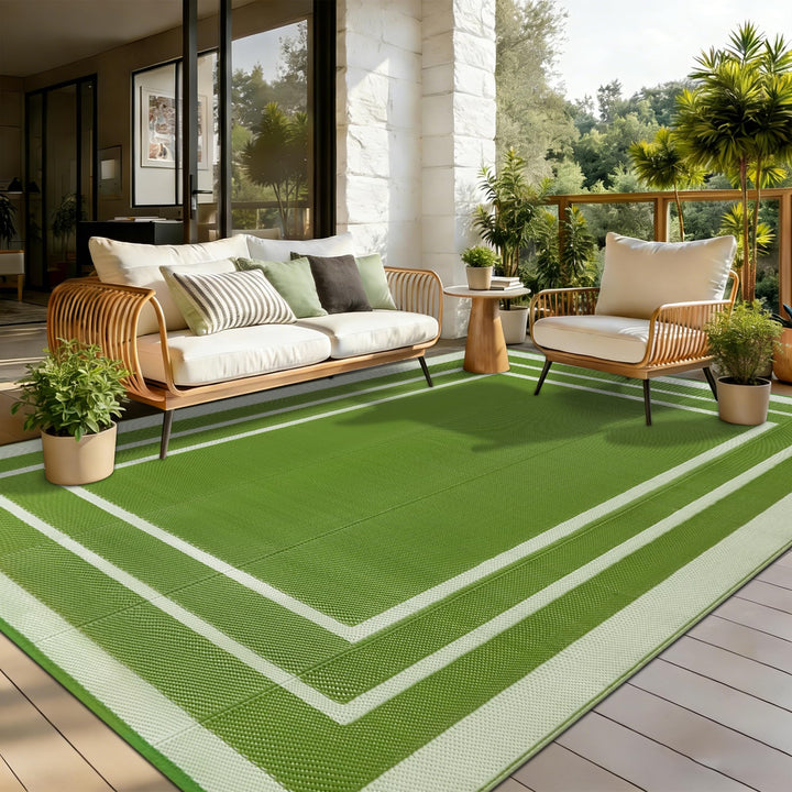 Outdoor Teppich Wetterfest 180x270cm Gras Grün Kunststoff Picknickdecken Wasserfest Reversible Campi