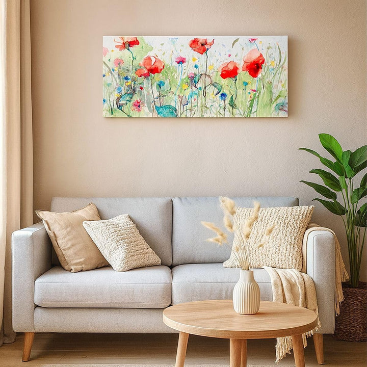 Wandbilder Dekoration Wohnzimmer Blumen Wiese Blatt Natur Panorama Bilder auf Leinwand 120x50cm Lein