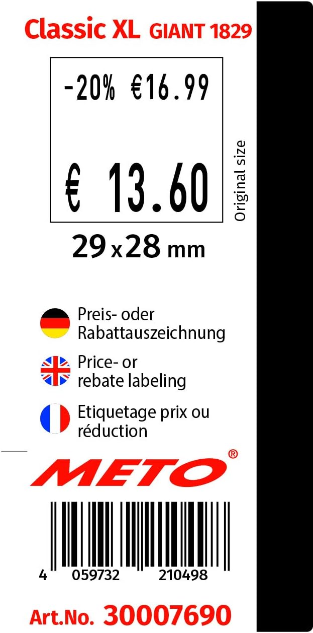Meto Original Classic XL Giant Preisauszeichner Set – Preis, Rabatt (2-zeilig, 18-stellig für 29 x 2