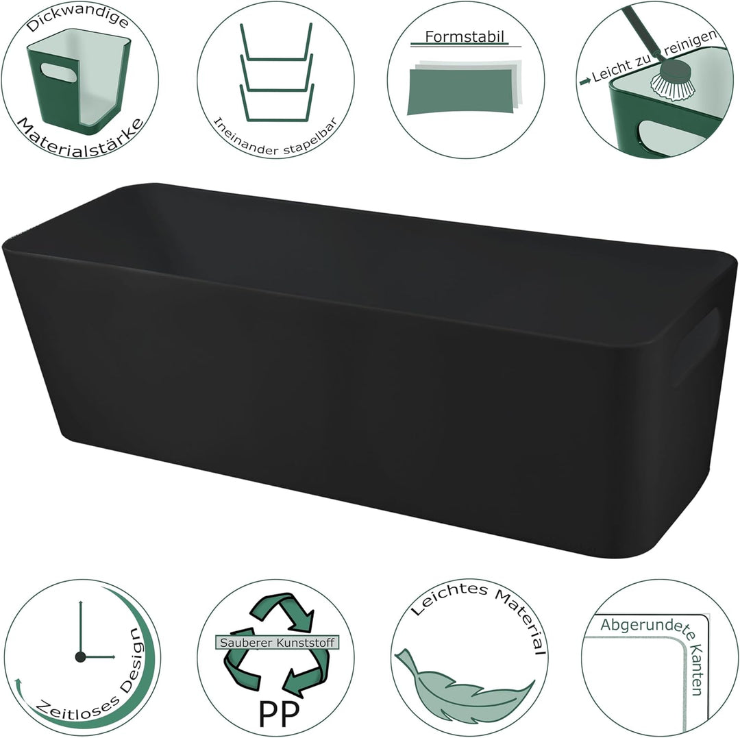 Hummelladen 3X Ordnungsbox - 10 cm hoch - schwarz - 30x10x10cm - 2 Liter - Ordnungskorb - Wandregal