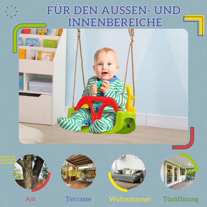 Outsunny Babyschaukel 3 in 1 Kinderschaukel Babysitz verstellbar Mitwachsend Schaukelsitz mit Rücken