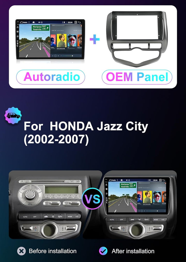[2GB+32GB] Android 14 Autoradio mit Navi für Honda Jazz City (2002-2007)-9 Zoll Touchscreen-mit Kame