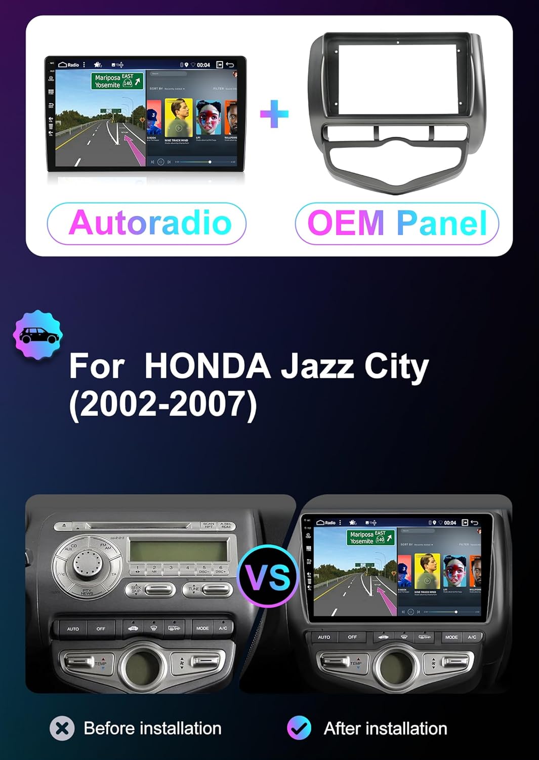 [8GB+256GB] Android 14 Autoradio für Honda Jazz City (2002-2007)-[Integriertes CarPlay/Android Auto/